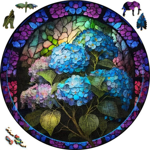 Puzzle 2D in legno - Ortensie Blu