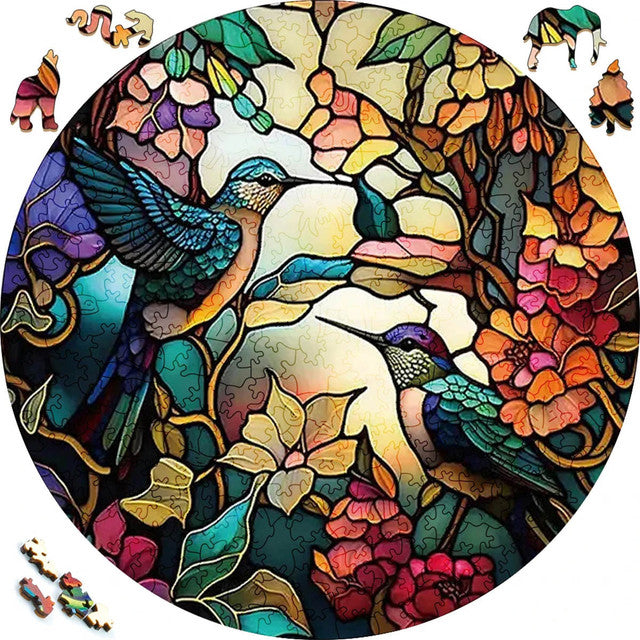 Puzzle 2D in legno - Famiglia di Colibrì