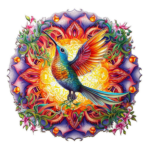Puzzle 2D in legno - Colibrì e Fiori
