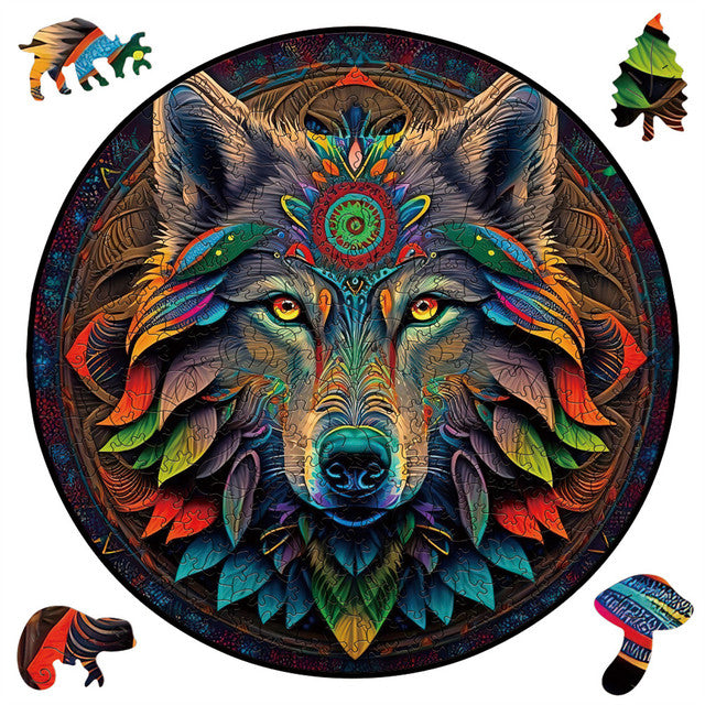Puzzle 2D in legno - Lupo Tribale