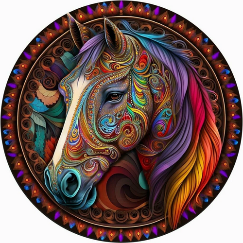 Puzzle 2D in legno - Cavallo Colorato