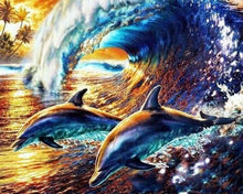 Carica l'immagine nel visualizzatore di Gallery, Dipingere con i numeri - Delfini Nelle Onde