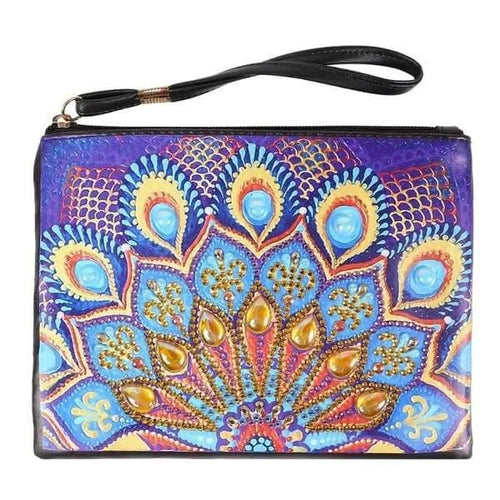 Borsa da polso Diamond Painting con pavone blu