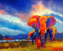 Carica l'immagine nel visualizzatore di Gallery, Dipingere con i numeri - Elefanti Che Camminano Acquerello