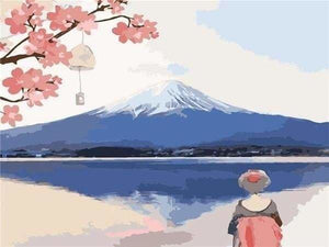 KEYIFA Pittura A Numeri Monte Fuji Con Fiori | Kit 30x40cm | Adulti Principianti - 4