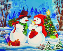Carica l'immagine nel visualizzatore di Gallery, Dipingere con i numeri - Famiglia Di Pupazzi Di Neve