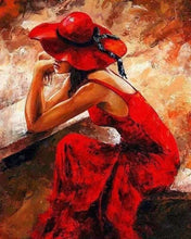 Carica l'immagine nel visualizzatore di Gallery, Dipingere con i numeri - Donna Che Indossa Un Abito Rosso E Un Cappello