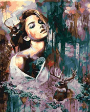 Carica l'immagine nel visualizzatore di Gallery, Dipingere con i numeri - Donna e cervi