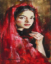 Carica l'immagine nel visualizzatore di Gallery, Dipingere con i numeri - Donna Con Velo Rosso
