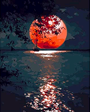 Carica l'immagine nel visualizzatore di Gallery, Dipingere con i numeri - Luna rossa sul lago