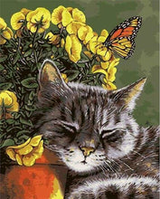 Carica l'immagine nel visualizzatore di Gallery, Dipingere con i numeri - Piccolo Gatto E Farfalla