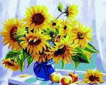 Carica l'immagine nel visualizzatore di Gallery, Dipingere con i numeri - Girasoli In Un Vaso Blu E Frutti