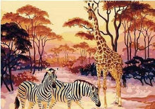 Carica l'immagine nel visualizzatore di Gallery, Dipingere con i numeri - Zebra E Giraffa Al Tramonto