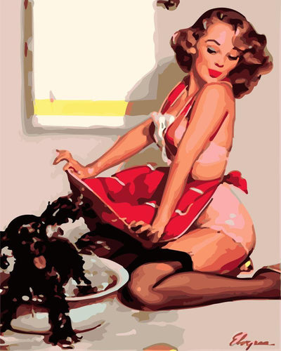 Dipingere con i numeri - Una pin-up e il suo cane