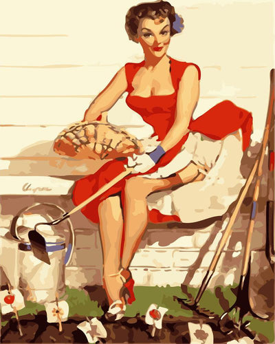 Dipingere con i numeri - Pin-up che fa giardinaggio