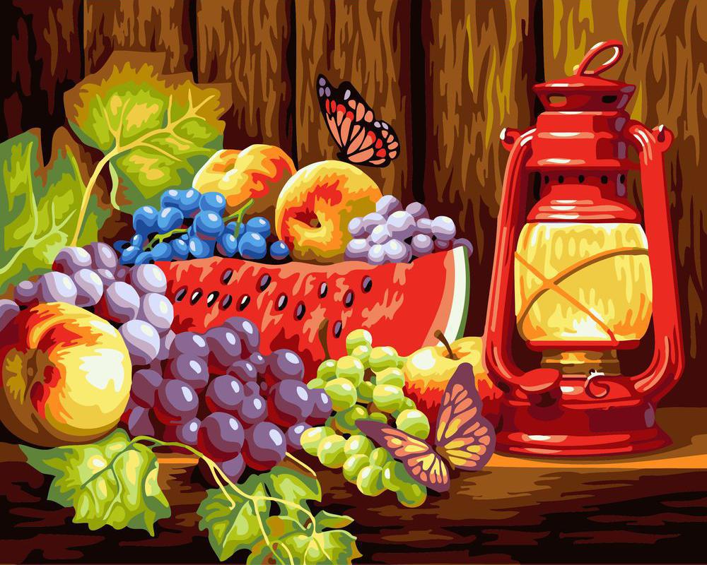 Dipingere con i numeri - Cesto di frutta sul tavolo