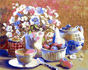 Dipingere con i numeri - Set da tè e fiori di campo