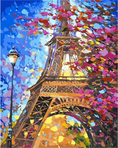Dipingere con i numeri - Torre Eiffel e albero in primavera