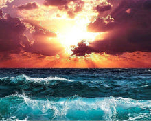 Carica l&#39;immagine nel visualizzatore di Gallery, Dipingere con i numeri - Raggi di luce s&#39;un mare in tempesta