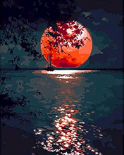 Carica l&#39;immagine nel visualizzatore di Gallery, Dipingere con i numeri - Luna rossa sul lago
