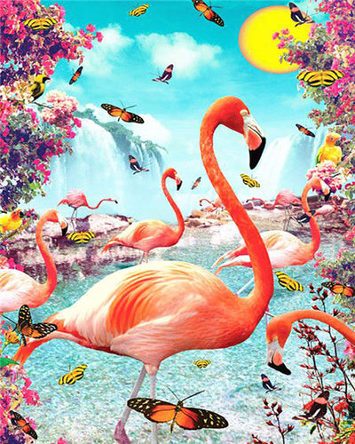 Dipingere con i numeri - Fenicotteri rosa e farfalle Figured'Art