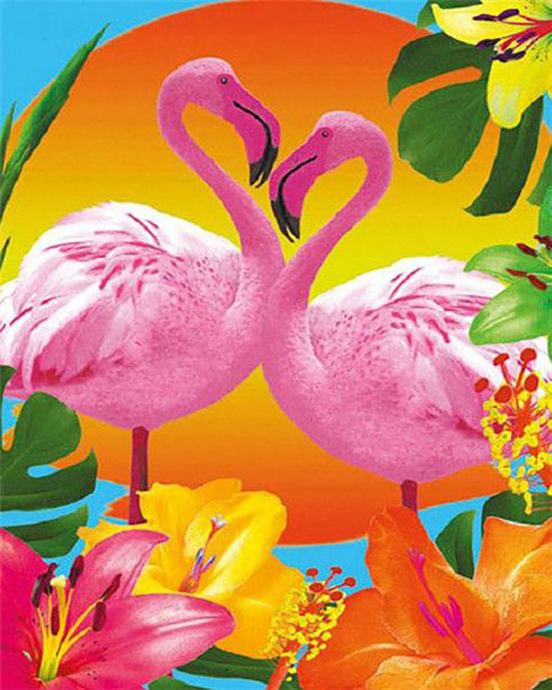 Dipingere con i numeri - Duo di fenicotteri e fiori tropicali Figured'Art