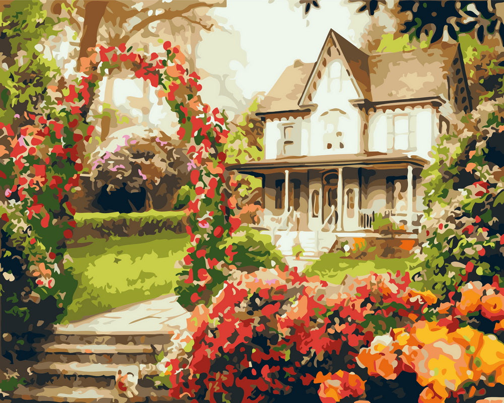 Dipingere con i numeri - Giardino in primavera e arco di rose