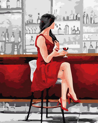 Dipingere con i numeri - Donna in rosso con calice di vino Figured'Art