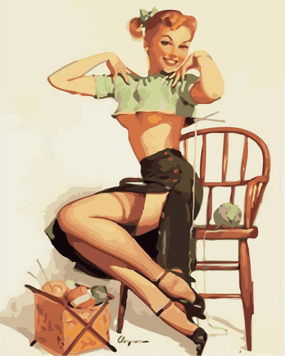 Dipingere con i numeri - Pin-up vintage che lavora a maglia Figured'Art