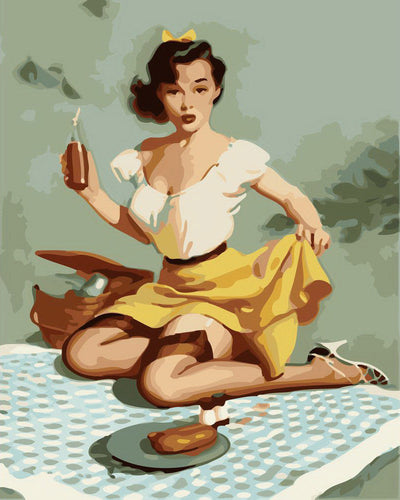 Dipingere con i numeri - Pin-up vintage e tovaglia da picnic Figured'Art