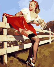 Carica l&#39;immagine nel visualizzatore di Gallery, Dipingere con i numeri - Pin-up vintage che scavalca la recinzione Figured&#39;Art