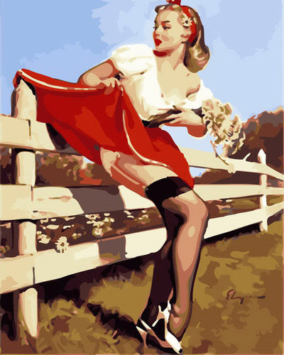 Dipingere con i numeri - Pin-up vintage che scavalca la recinzione Figured'Art
