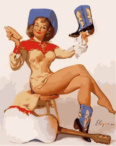 Dipingere con i numeri - Pin-up vintage con texani blu Figured'Art