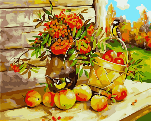Dipingere con i numeri - Cestino di frutta in campagna