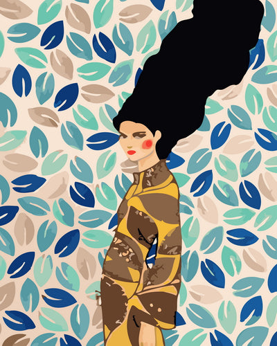 Dipingere con i numeri - Design di donna e foglie