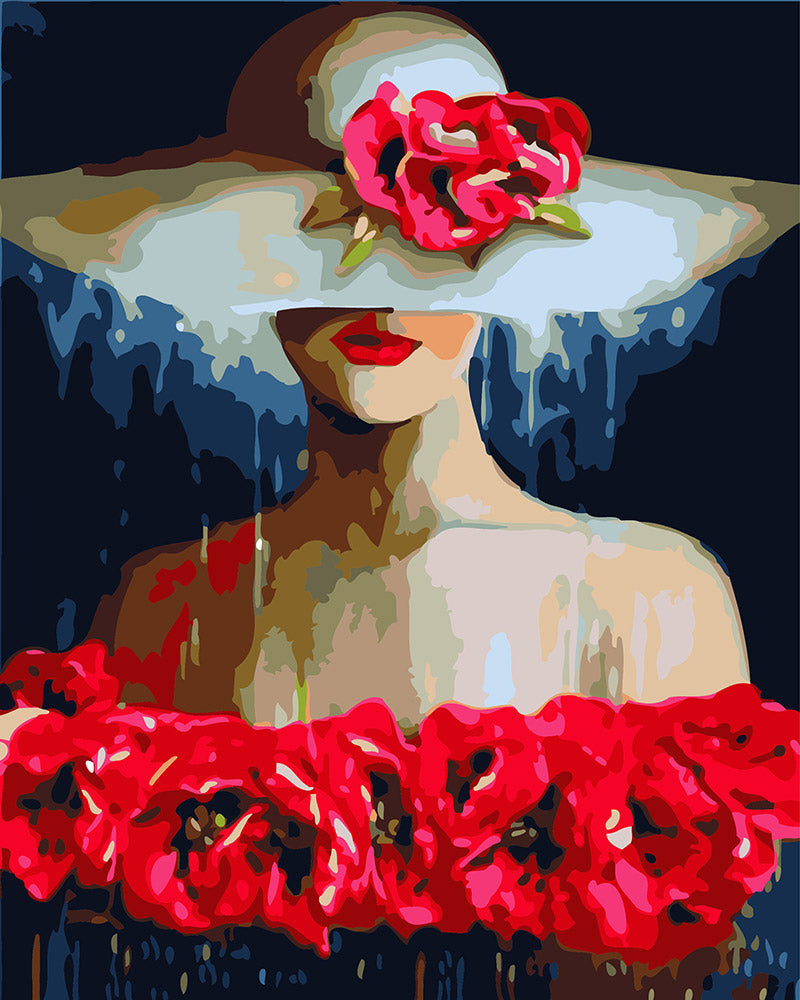 Dipingere con i numeri - Donna con cappello e vestito di fiori Figured'Art