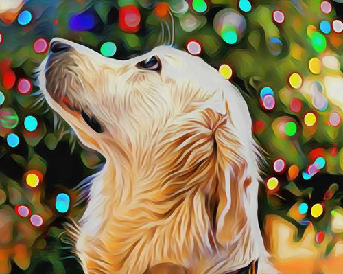 Dipingere con i numeri - Cane e luci di Natale