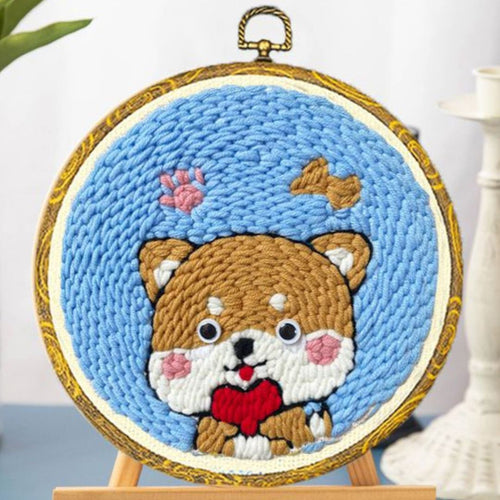 Punch Needle Piccolo cane con un grande cuore