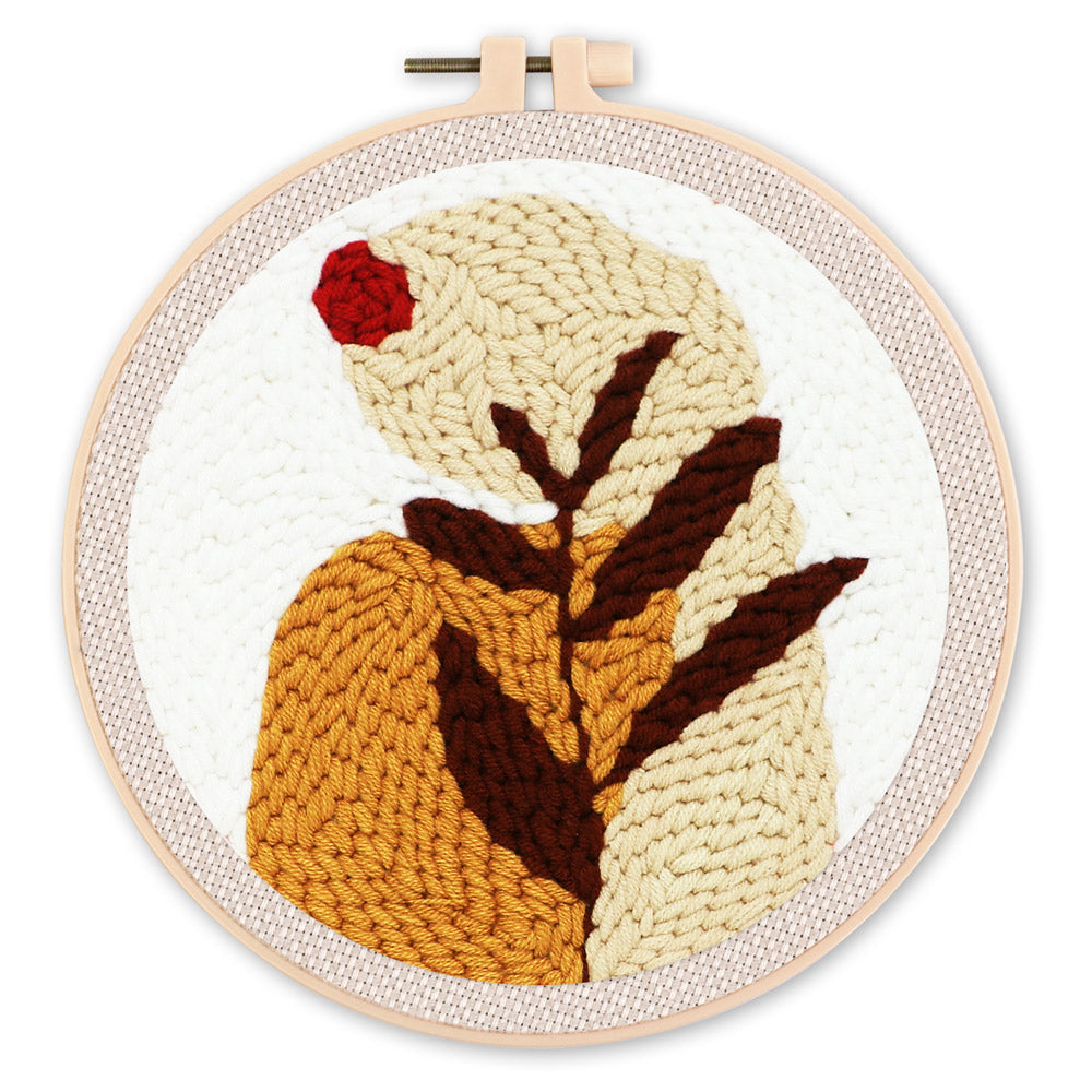 Punch Needle Foglia e sole rosso