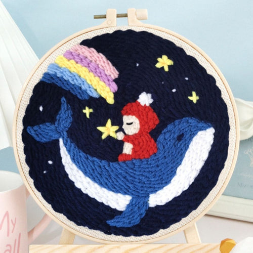 Punch Needle Bimba e balena fra le stelle cadenti