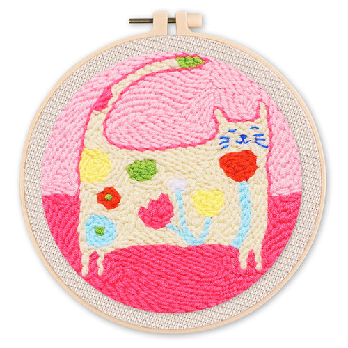 Punch Needle Flower Cat