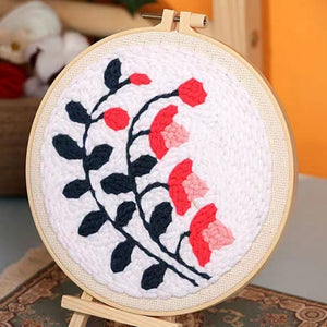 Punch Needle Rami di fiori rosa
