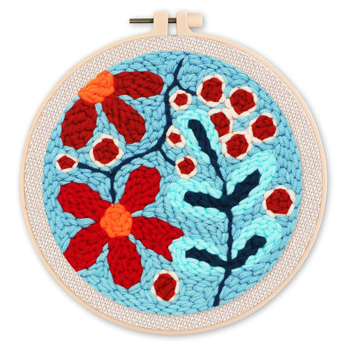 Punch Needle Esplozione di fiori rossi