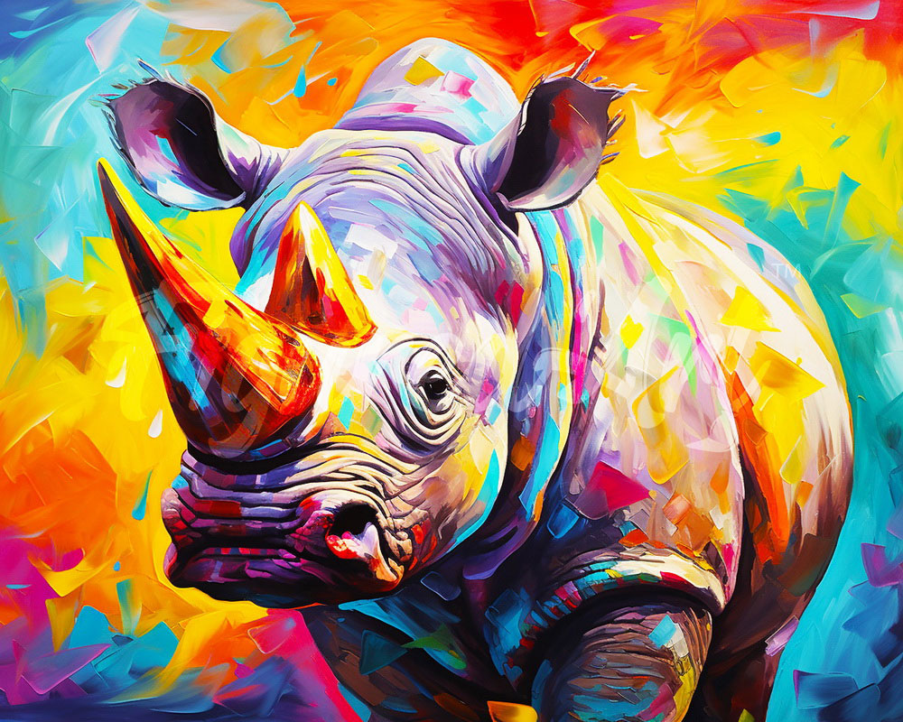 Diamond Painting - Rinoceronte Astratto Colorato 40x50cm tela già incorniciata