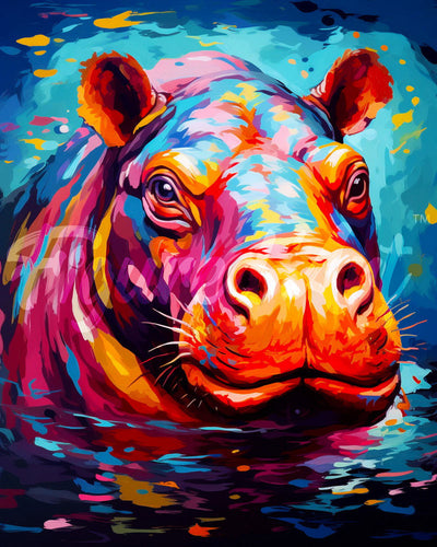 Diamond Painting - Ippopotamo Astratto Colorato 40x50cm tela già incorniciata