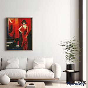 Diamond Painting - Donna con il suo cane Art Deco