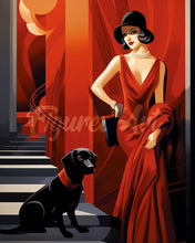 Carica l&#39;immagine nel visualizzatore di Gallery, Diamond Painting - Donna con il suo cane Art Deco
