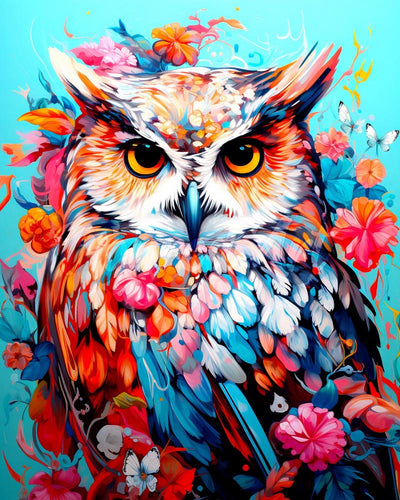 Diamond Painting - Gufo Colorato in Fiore