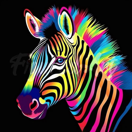 Mini Diamond Painting 25x25cm Zebra Fluo