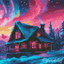 Carica l&#39;immagine nel visualizzatore di Gallery, Mini Diamond Painting 25x25cm Casa sotto l&#39;Aurora Boreale
